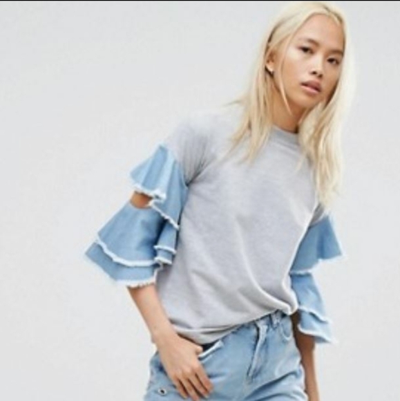 Urban Bliss Denim Mix Sweat Top - Picture 3 of 3